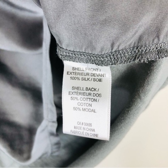 Cassis Collection Grey Long Sleeve Silk Mixed Media Top with Neck Tie Medium - Picture 8 of 9